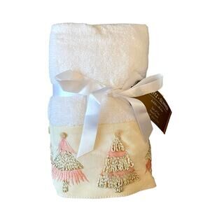 Glitz + Glimmer Christmas Tree Embroidered Bathroom Hand Towels Set 2 Pink Gold
